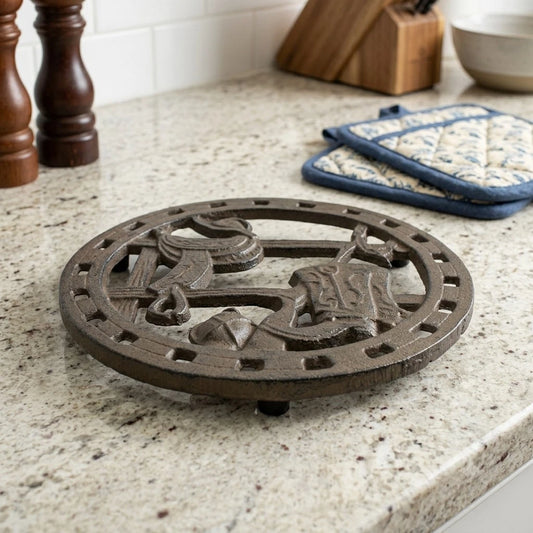 Cast Iron Western Boots Saddle Trivet Rustic Antique Style Hot Pot Plate Holder