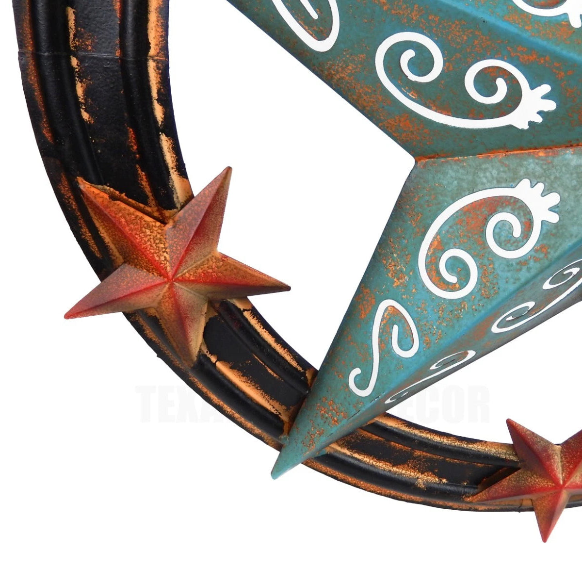 Large Metal Barn Star Wall Decor Filigree Turquoise Red Rust Accents 25 inch