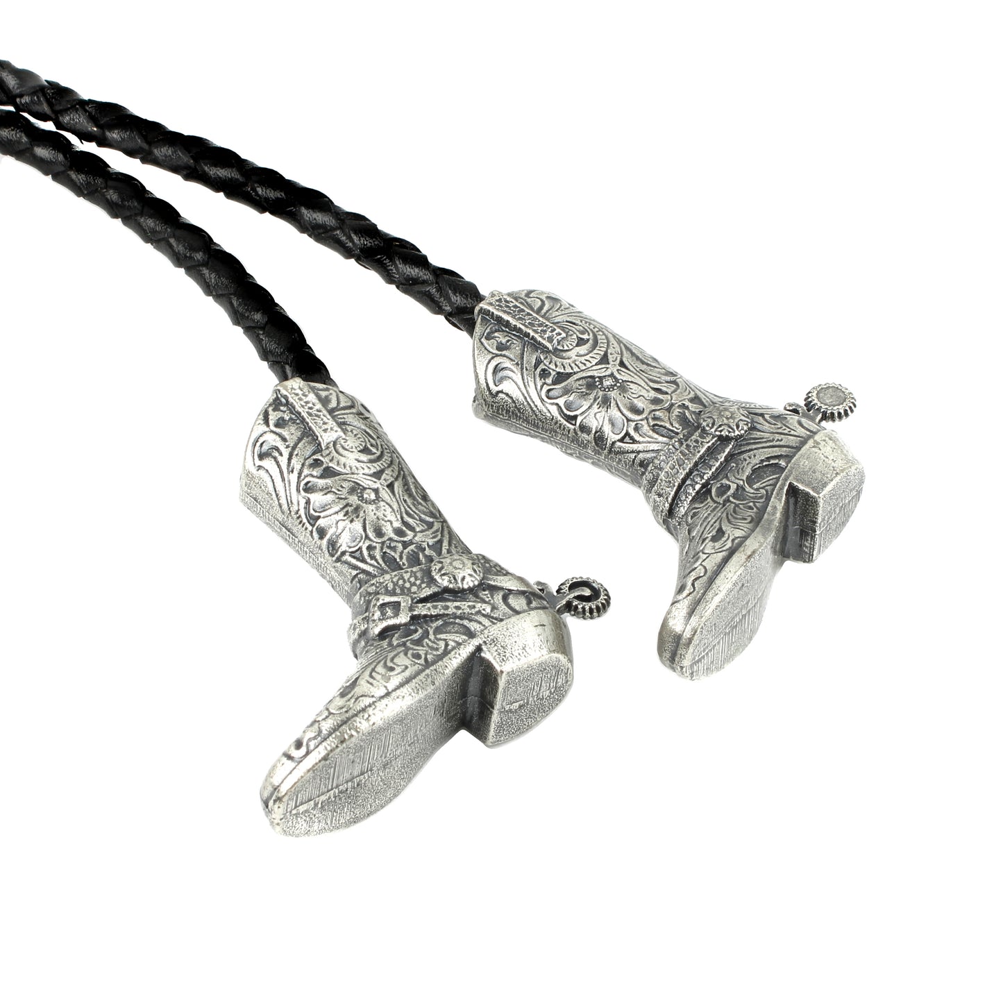 Silver Plated Horseshoe Saddle Boot Tips Bolo Tie 38 inch Leather Cord Western