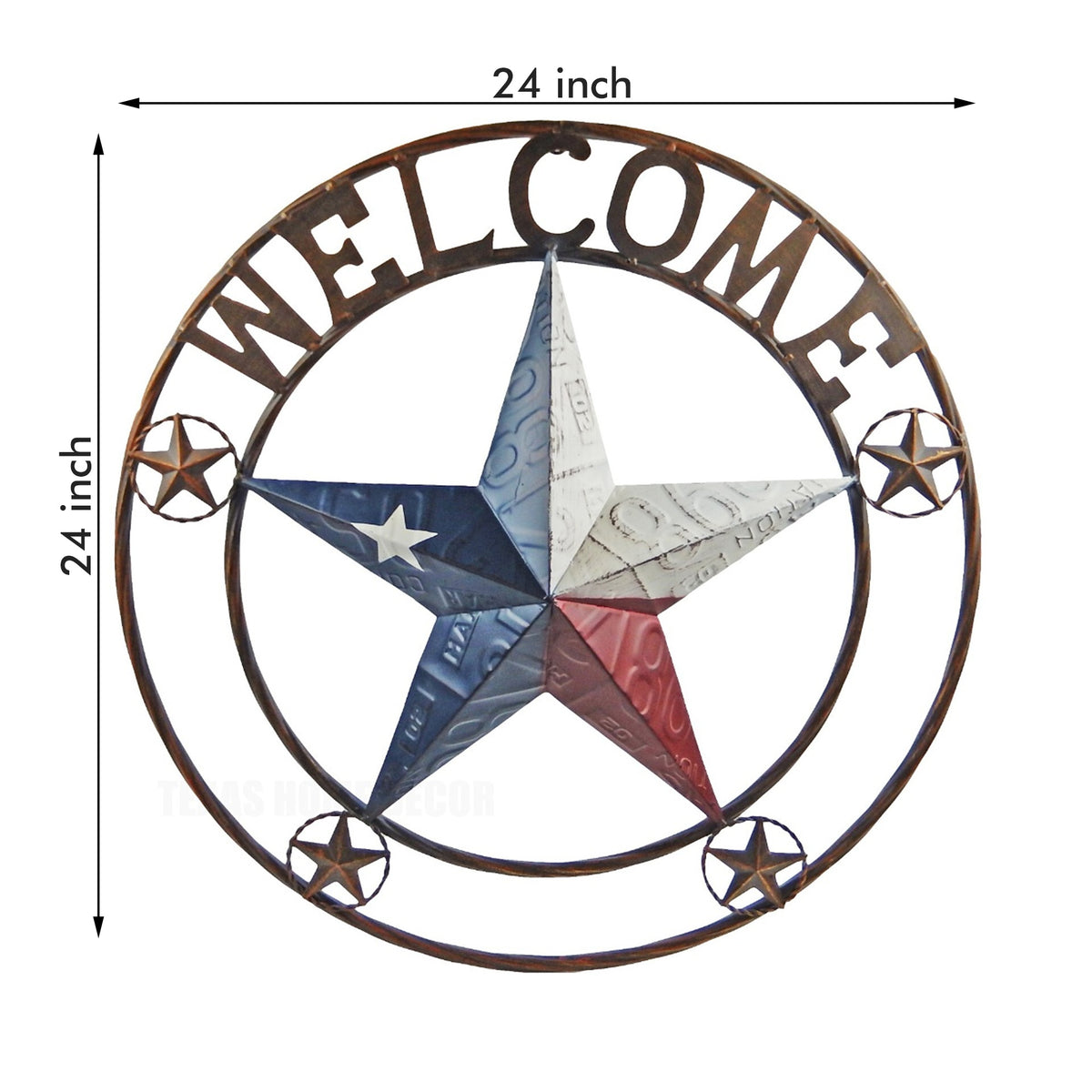 Metal Welcome Texas Flag Barn Star Wall Decor License Plate Look Rustic 24 inch