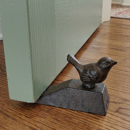 Bird Doorstop Cast Iron Angled Metal Base Antiqued Rustic Brown Finish Decor
