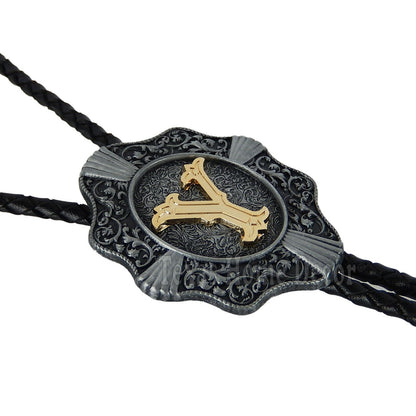 Initial Letter "Y" Bolo Tie Western 38" Genuine Leather Cord Detailed Tips