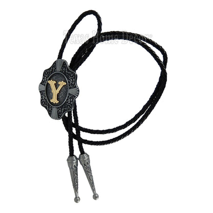 Initial Letter "Y" Bolo Tie Western 38" Genuine Leather Cord Detailed Tips