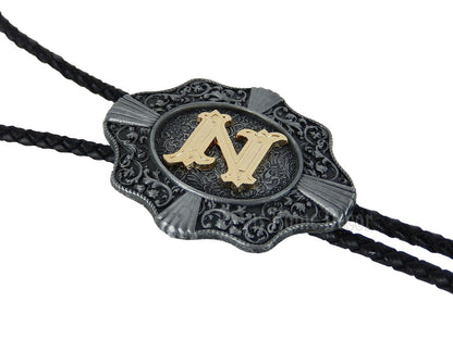 Initial Letter "Z" Bolo Tie Western 38" Genuine Leather Cord Detailed Tips