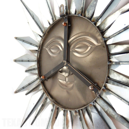 Large Garden Metal Sun Face Wall Decor Metallic Silver and Copper Rays 32" x 22"