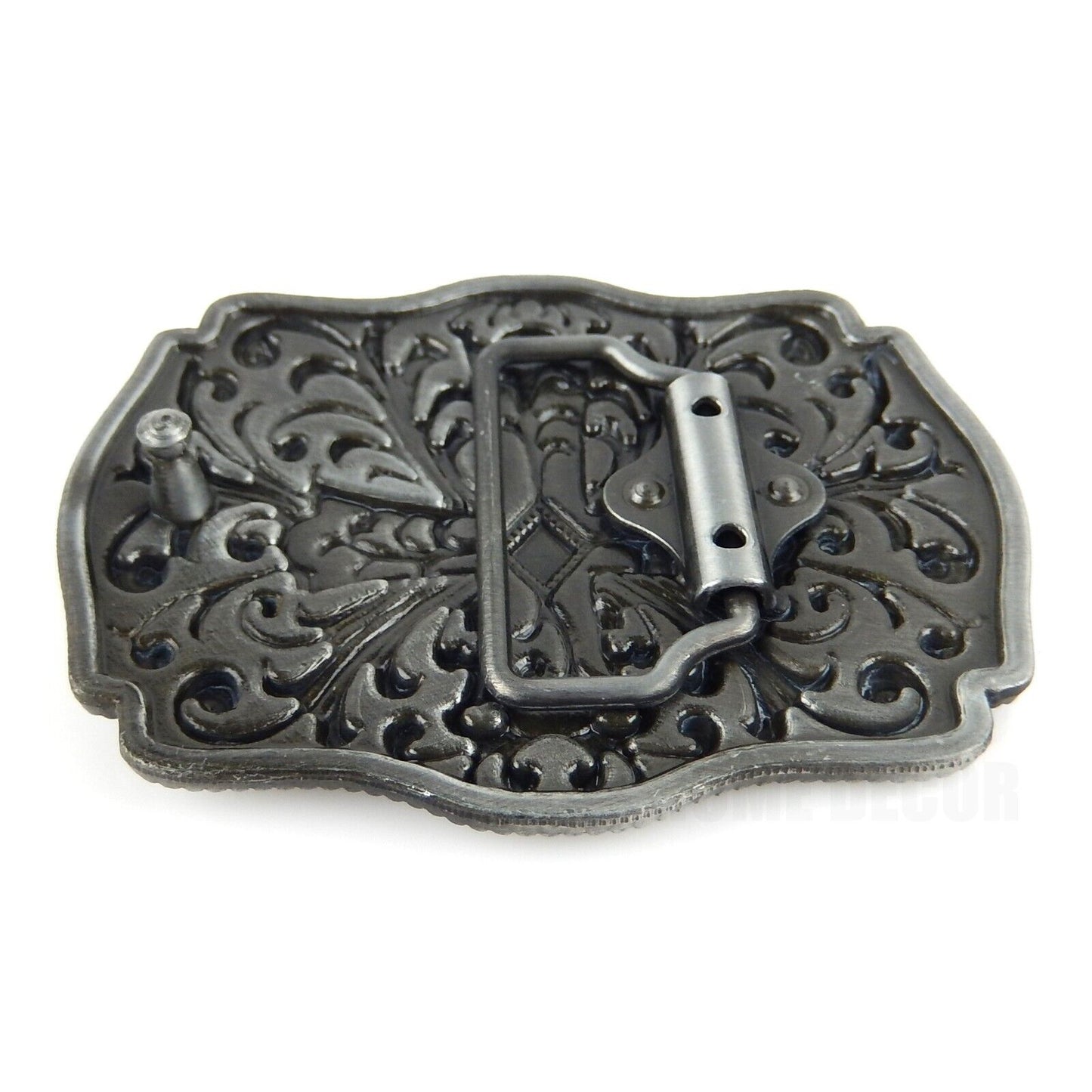 Floral Cross Belt Buckle Antique Silver Tone Fits 1.5" Belts Red Black Enamel