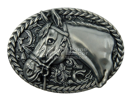 Men's Western Horse Head Belt Buckle Antique Silver Tone Fits 1.5 inch Belt