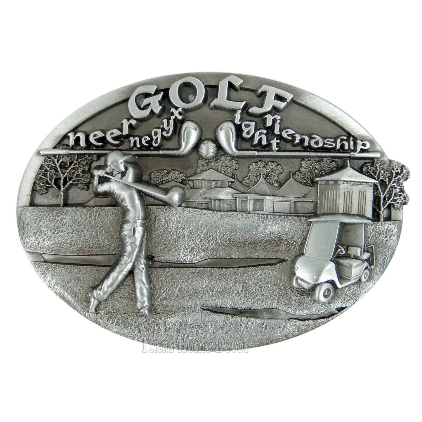 Golf Belt Buckle "Green Oxygen Light Friendship" Antique Silver Fits 1.5" Belts