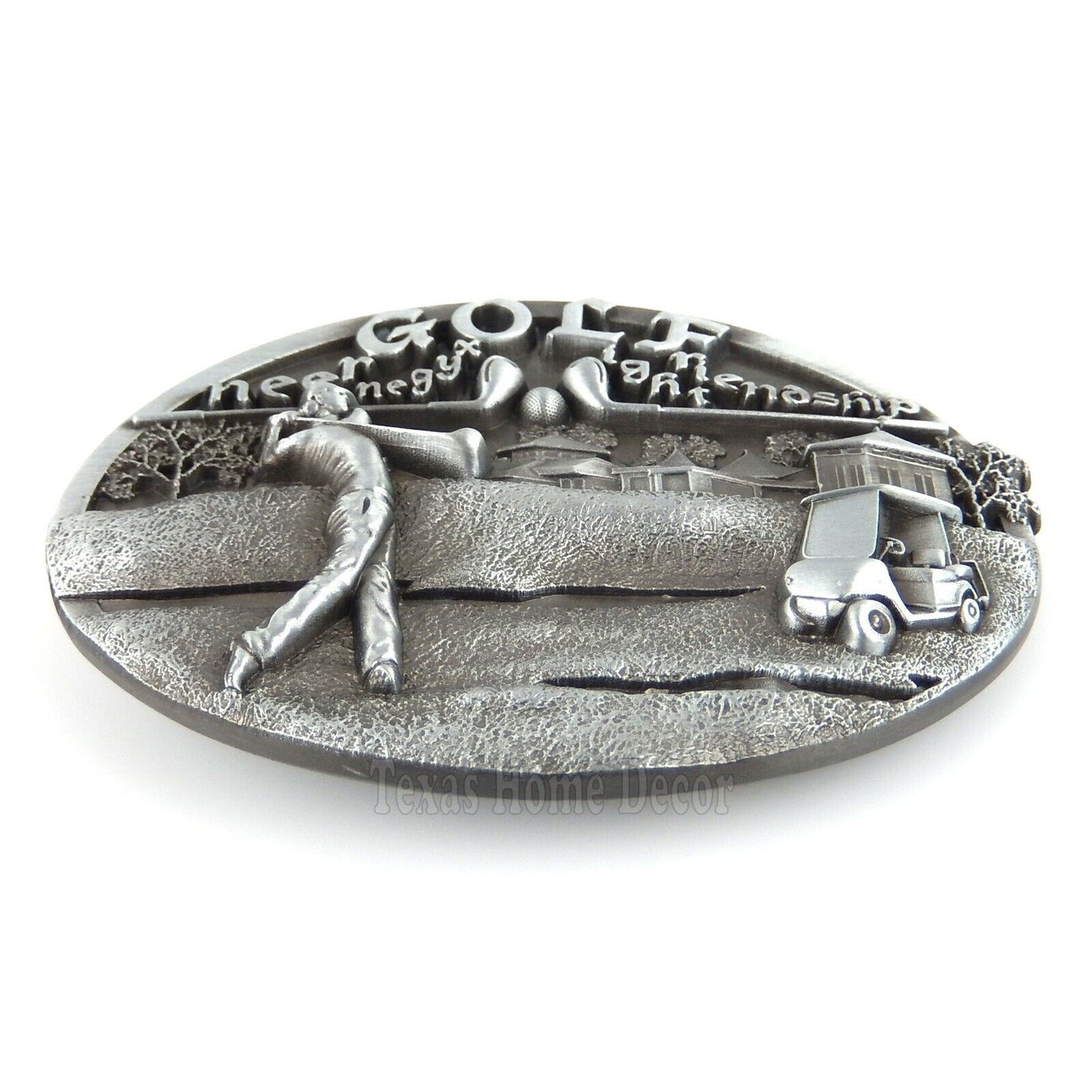Golf Belt Buckle "Green Oxygen Light Friendship" Antique Silver Fits 1.5" Belts