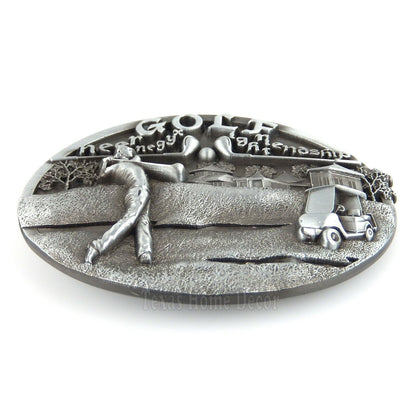 Golf Belt Buckle "Green Oxygen Light Friendship" Antique Silver Fits 1.5" Belts
