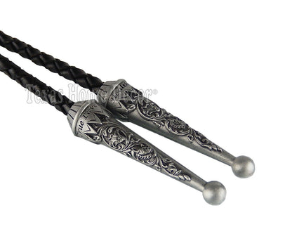 Howling Wolf Bolo Tie Silver Tone 42" Leather Cord Color Enamel Detailed Tips