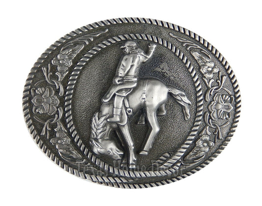 Bucking Horse Belt Buckle Bronco Western Antique Silver Tone Fits 1.5" Belt