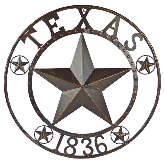 Texas 1836 Metal Barn Star Circle Rope Ring Rustic Brown Copper Finish 24 inch