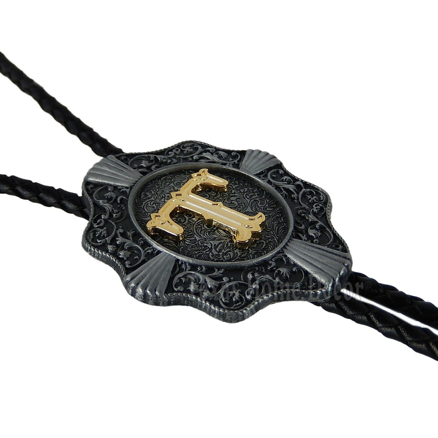 Initial Letter "T" Bolo Tie Western 38" Genuine  Leather Cord Detailed Tips