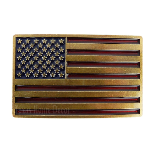 American Flag Men's Belt Buckle USA Pride Antique Bronze Fits 1.5" Belts Enamel