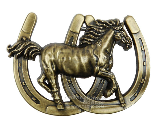 Men's Double Horseshoe Horse Belt Buckle Antique Bronze Western Fits 1.5 in Belt