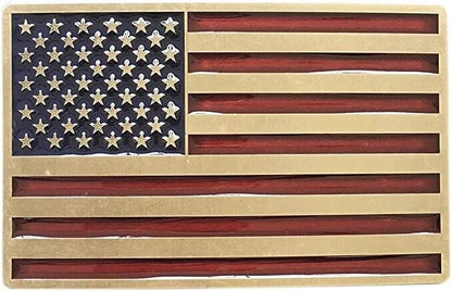 American Flag Men's Belt Buckle USA Pride Antique Bronze Fits 1.5" Belts Enamel