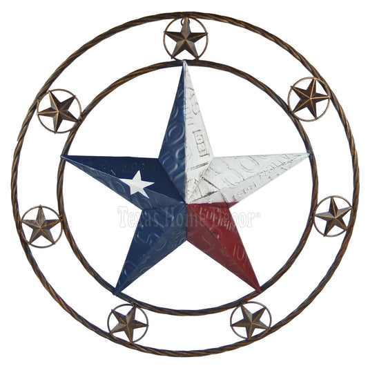 Metal Texas Flag Barn Star Embossed License Plate Look Rustic Red White Blue 24"