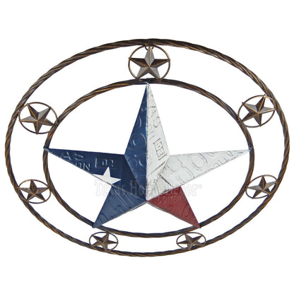 Metal Texas Flag Barn Star Embossed License Plate Look Rustic Red White Blue 24"