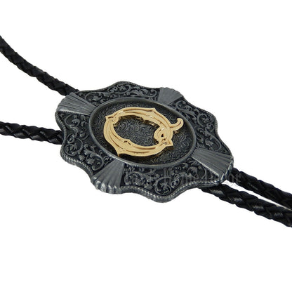 Initial Letter "Q" Bolo Tie Western 38" Genuine Leather Cord Detailed Tips