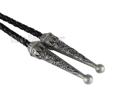Initial Letter "Q" Bolo Tie Western 38" Genuine Leather Cord Detailed Tips