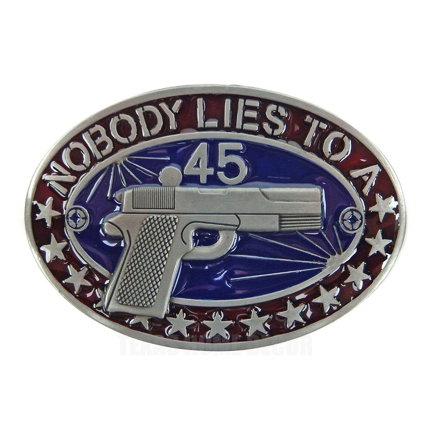 Nobody Lies To A 45 Belt Buckle Gun Pistol Stars Antique Silver Fits 1.5" Belts