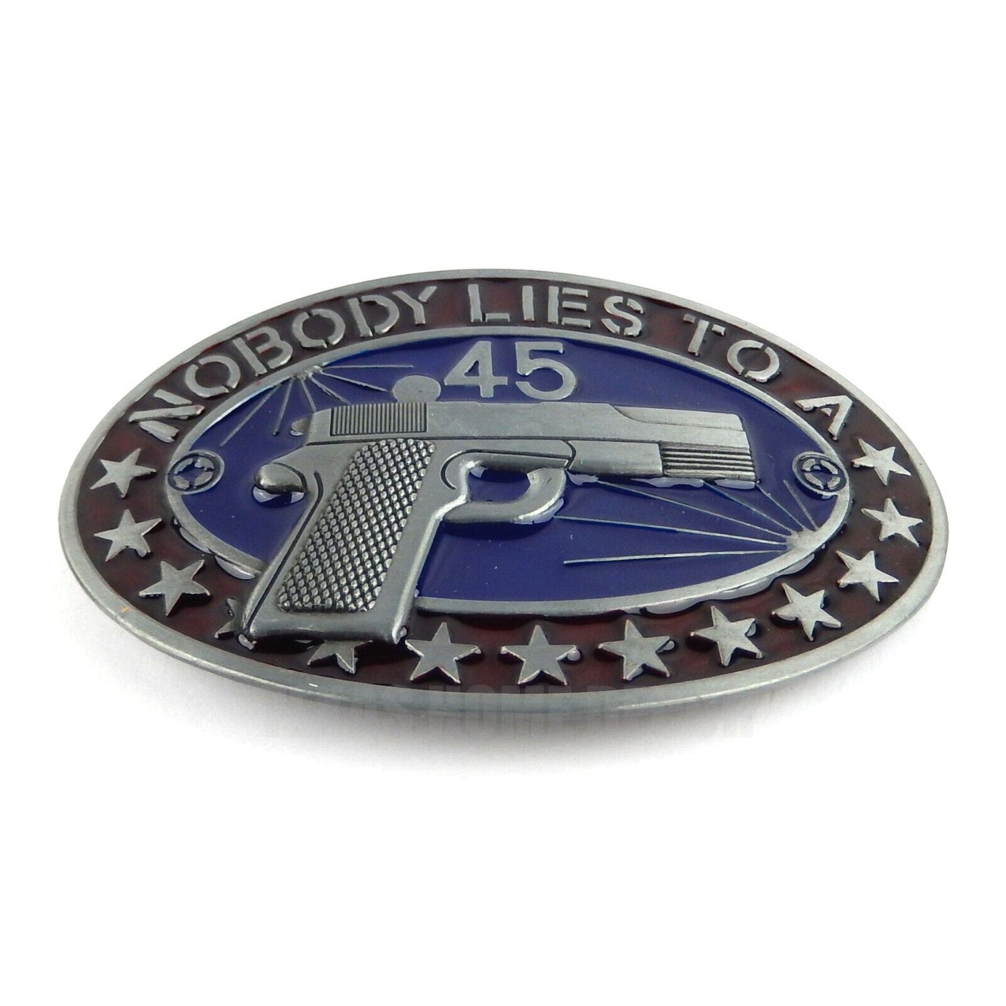 Nobody Lies To A 45 Belt Buckle Gun Pistol Stars Antique Silver Fits 1.5" Belts