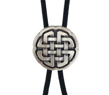 Celtic Knot Bolo Tie Real Silver Plated 35" Fiber Sky Systems Braided Cord