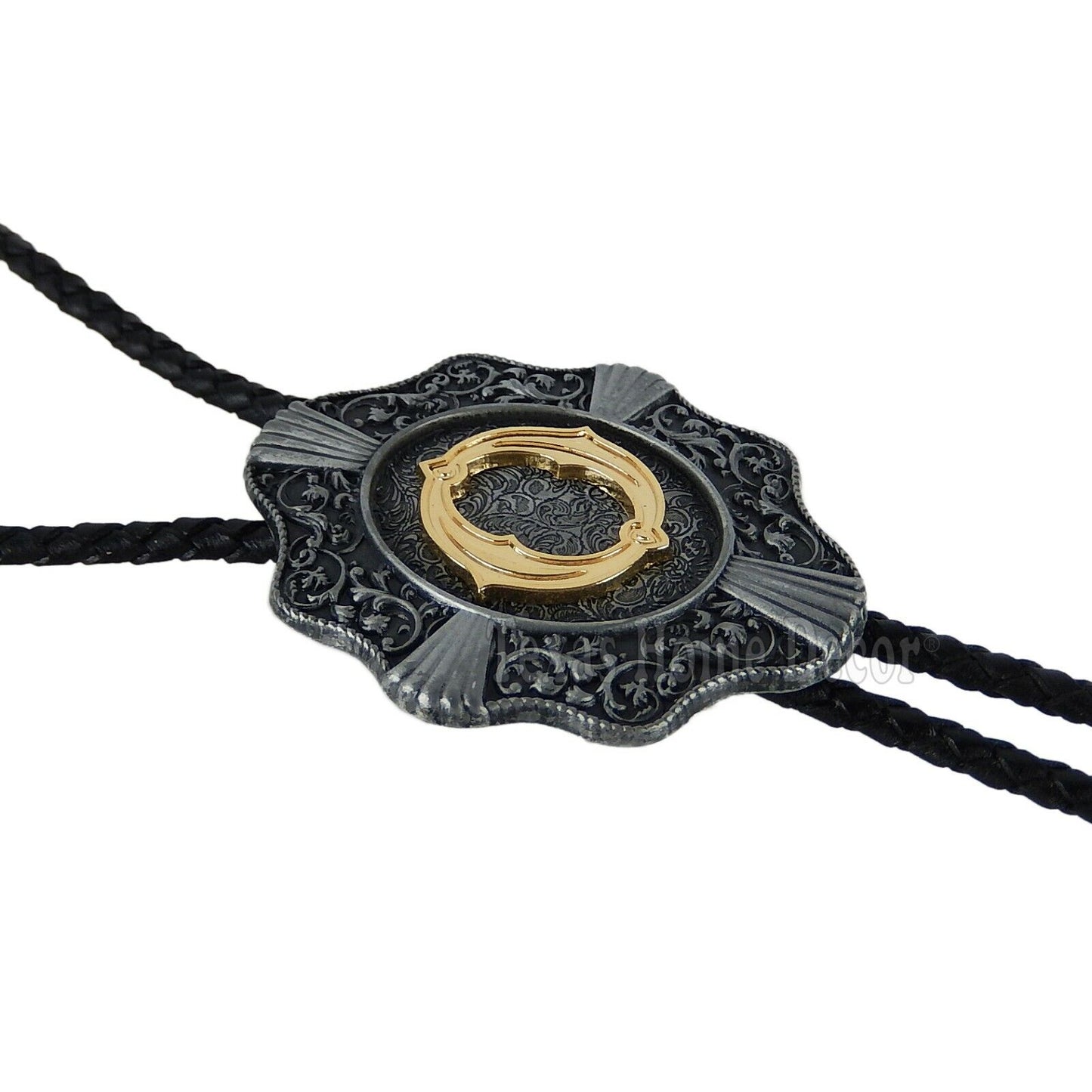 Initial Letter "O" Bolo Tie Western 38" Genuine Leather Cord Detailed Tips