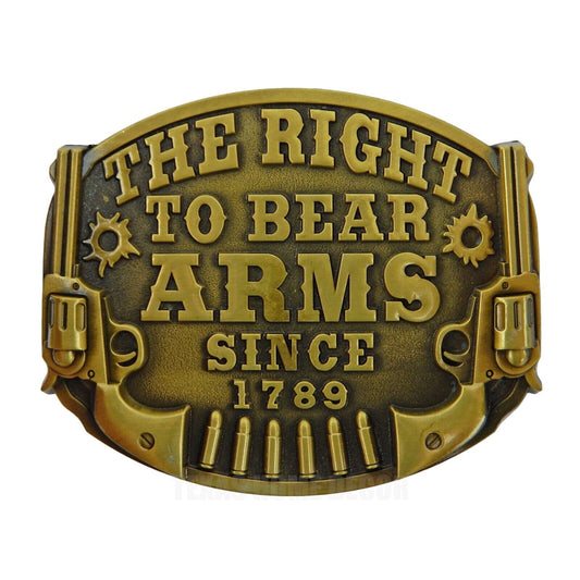 The Right To Bear Arms Belt Buckle 2nd Amendment Gun Rights Bullets Bronze Color