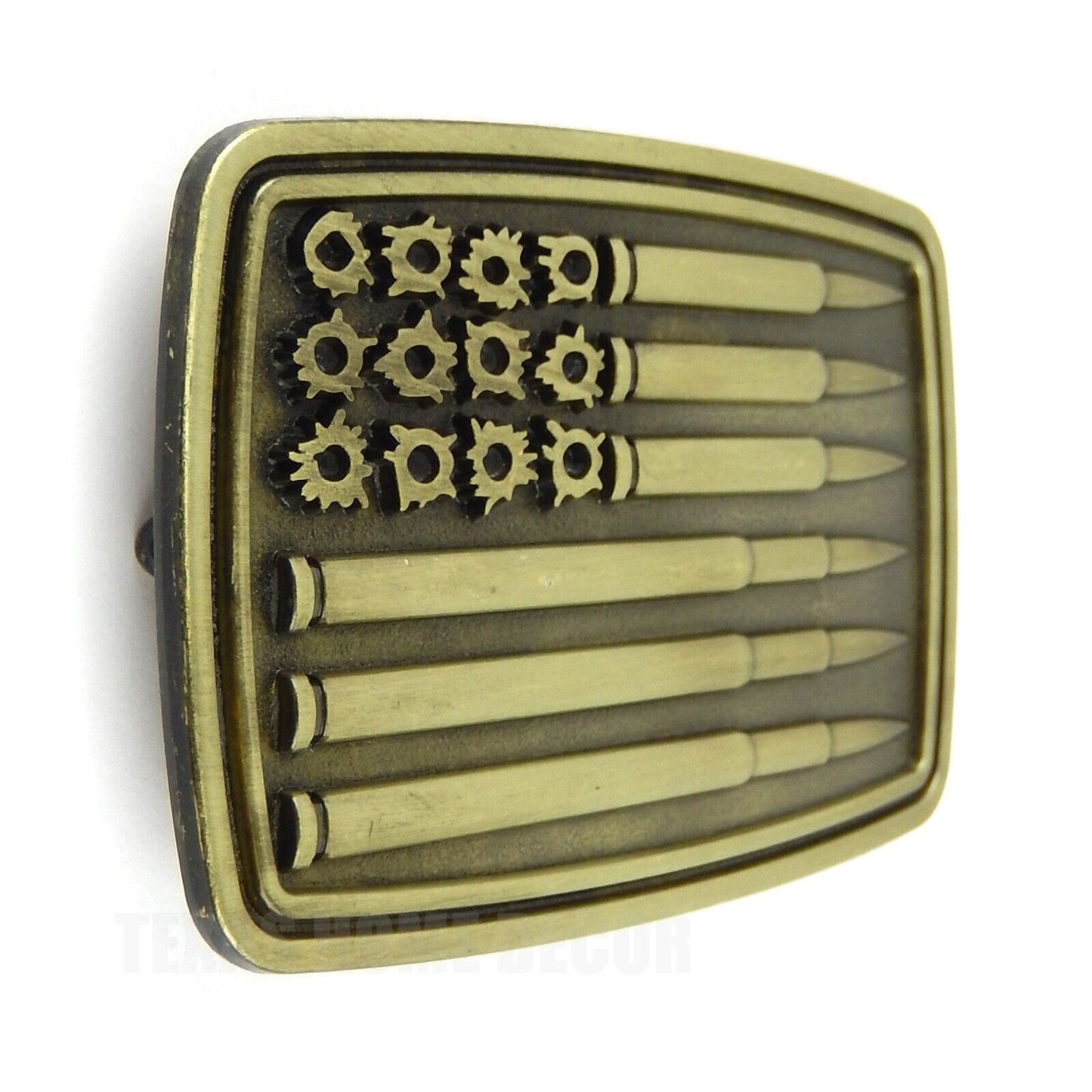 American Flag Bullet Holes Bullets Belt Buckle Antique Bronze Fits 1.5 in Belts