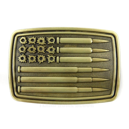 American Flag Bullet Holes Bullets Belt Buckle Antique Bronze Fits 1.5 in Belts