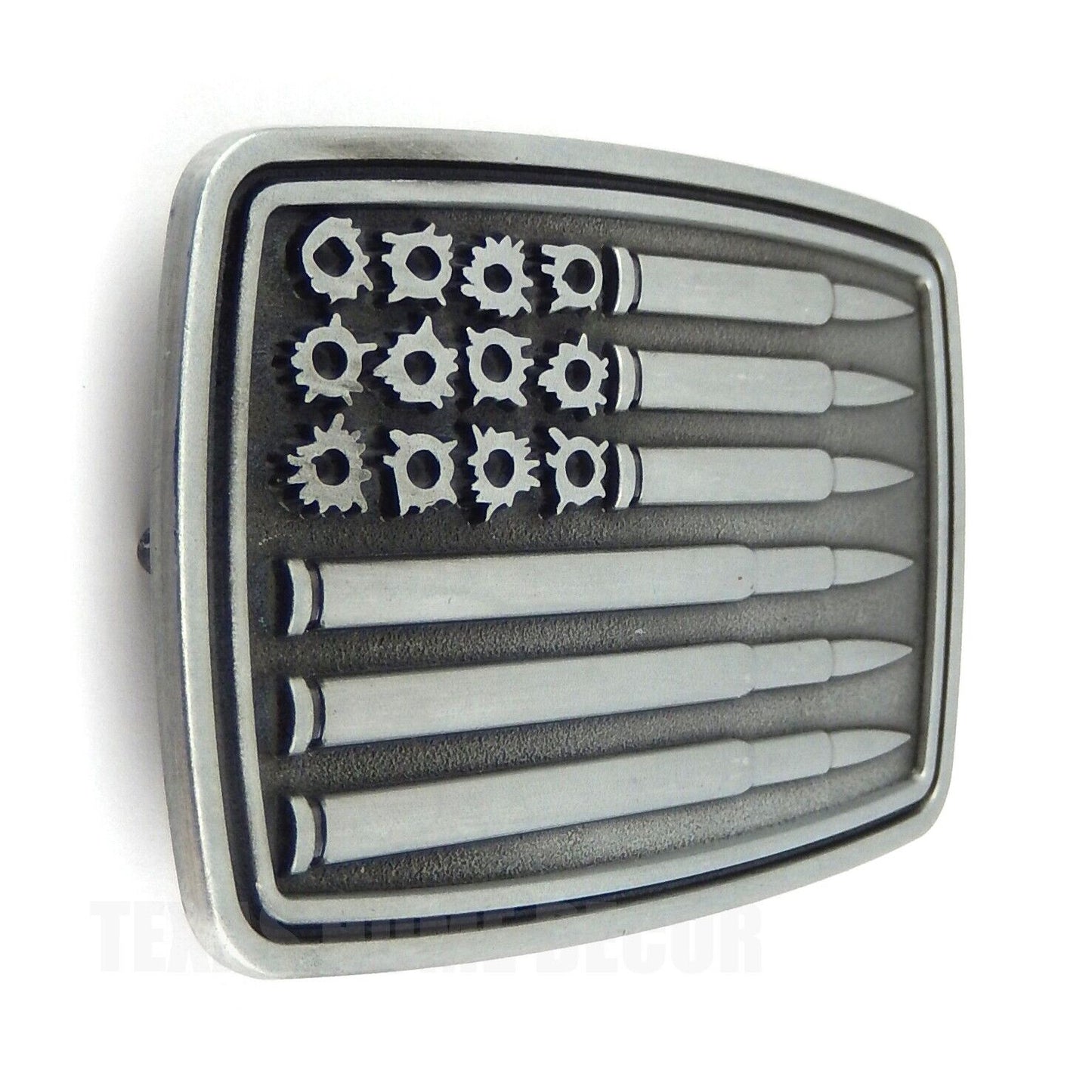 American Flag Bullet Holes Bullets Belt Buckle Antique Silver Fits 1.5 in Belts