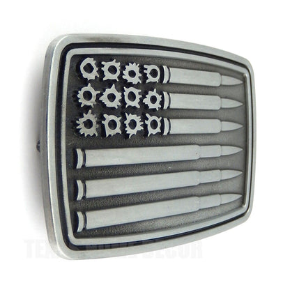 American Flag Bullet Holes Bullets Belt Buckle Antique Silver Fits 1.5 in Belts