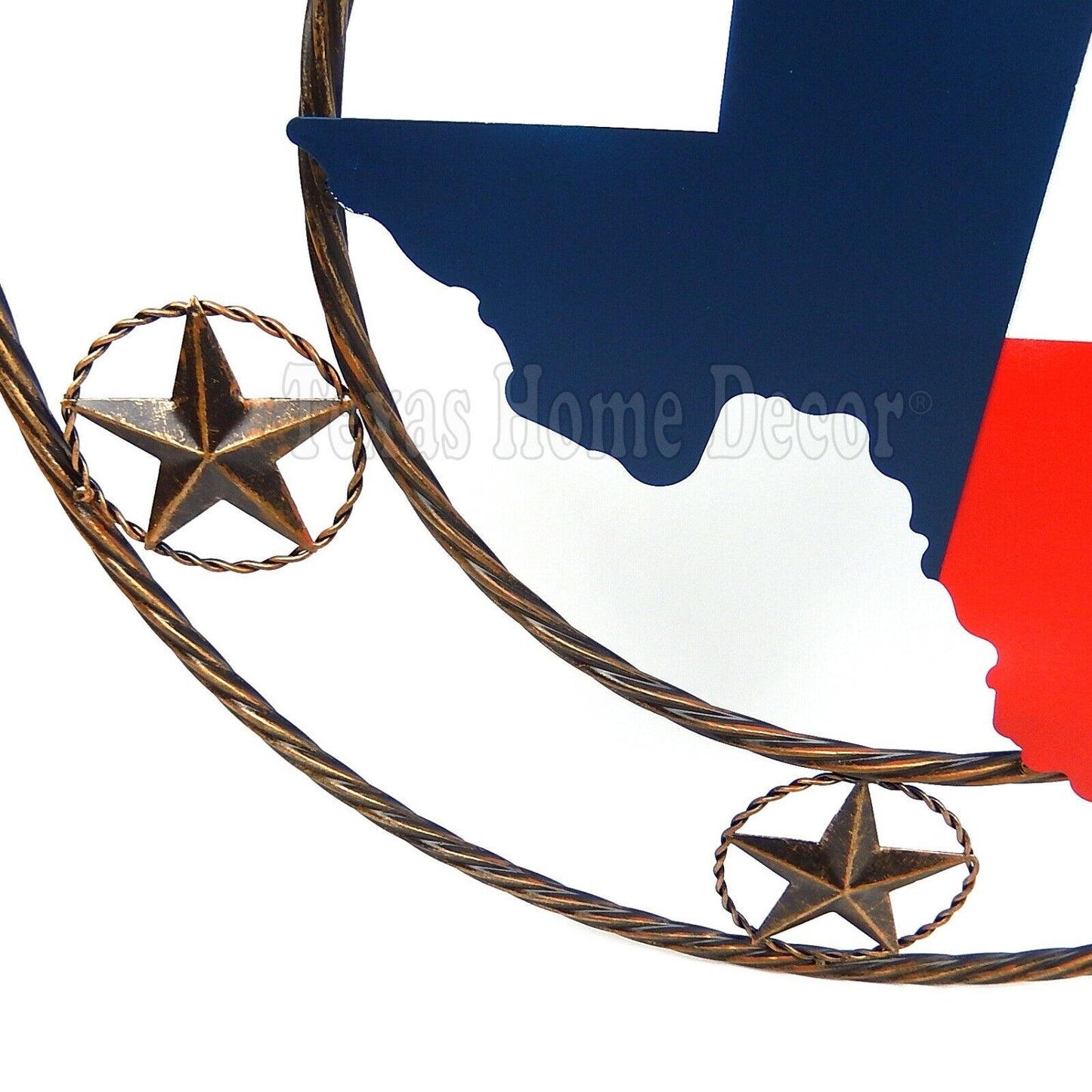 24" TEXAS Map Wall Decor Texas Flag Outline Plaque with Circle Rope Stars Metal