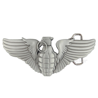 Grenade Angel Wings Belt Buckle Military Memorial Silver Tone Fits 1.5" Belt