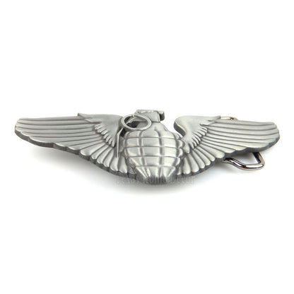 Grenade Angel Wings Belt Buckle Military Memorial Silver Tone Fits 1.5" Belt