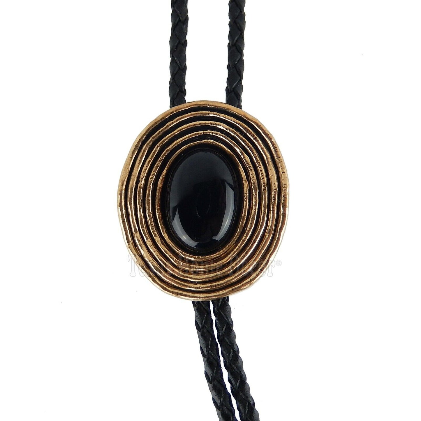 Obsidian Bolo Tie Real Gold Plated 38" Adjustable Leather Cord