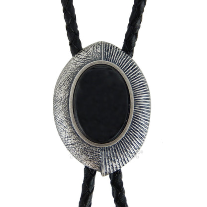 Obsidian Bolo Tie Real Silver Plated 38" Adjustable Leather Cord