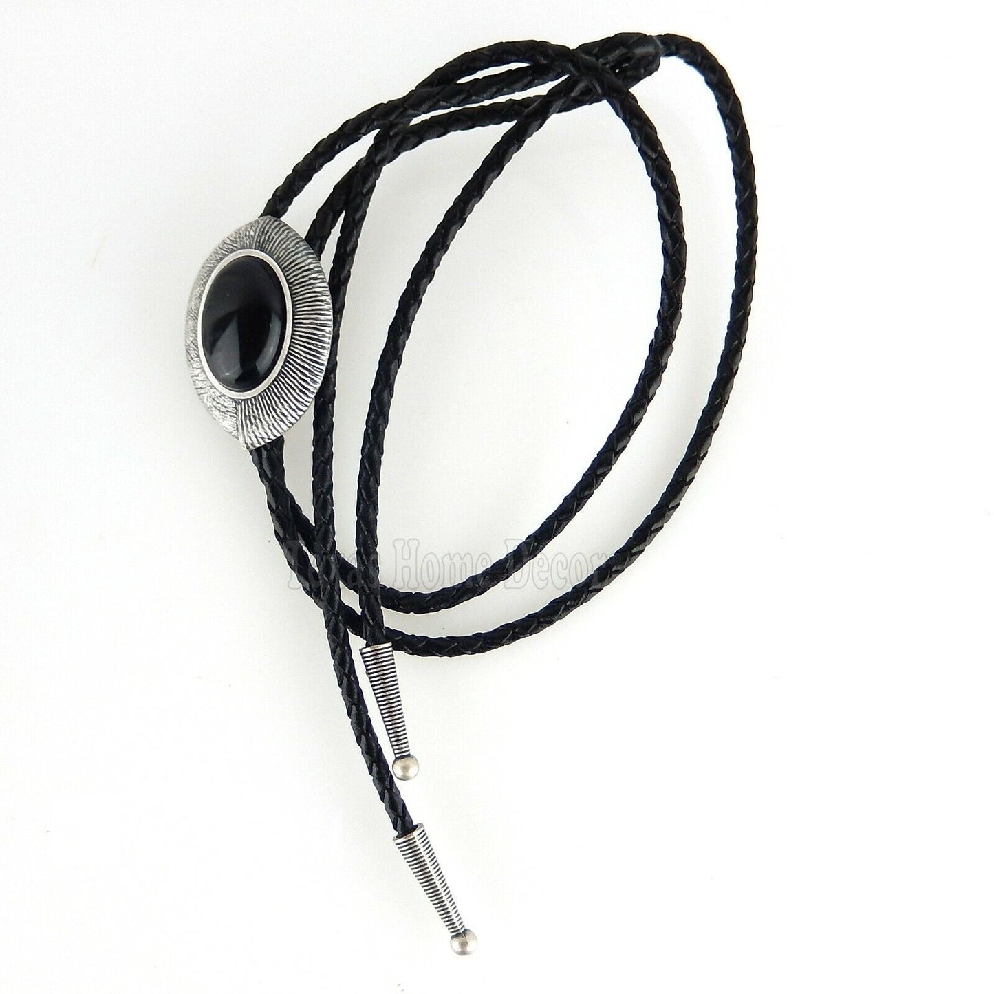 Obsidian Bolo Tie Real Silver Plated 38" Adjustable Leather Cord