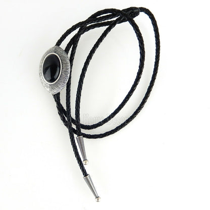 Obsidian Bolo Tie Real Silver Plated 38" Adjustable Leather Cord