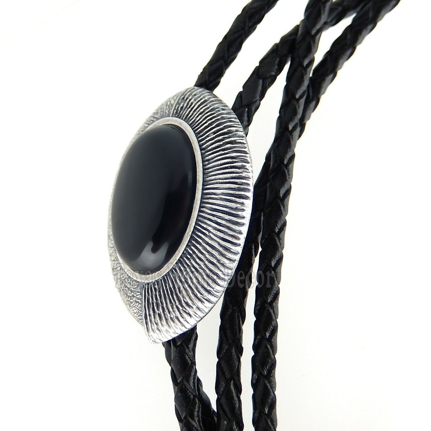 Obsidian Bolo Tie Real Silver Plated 38" Adjustable Leather Cord