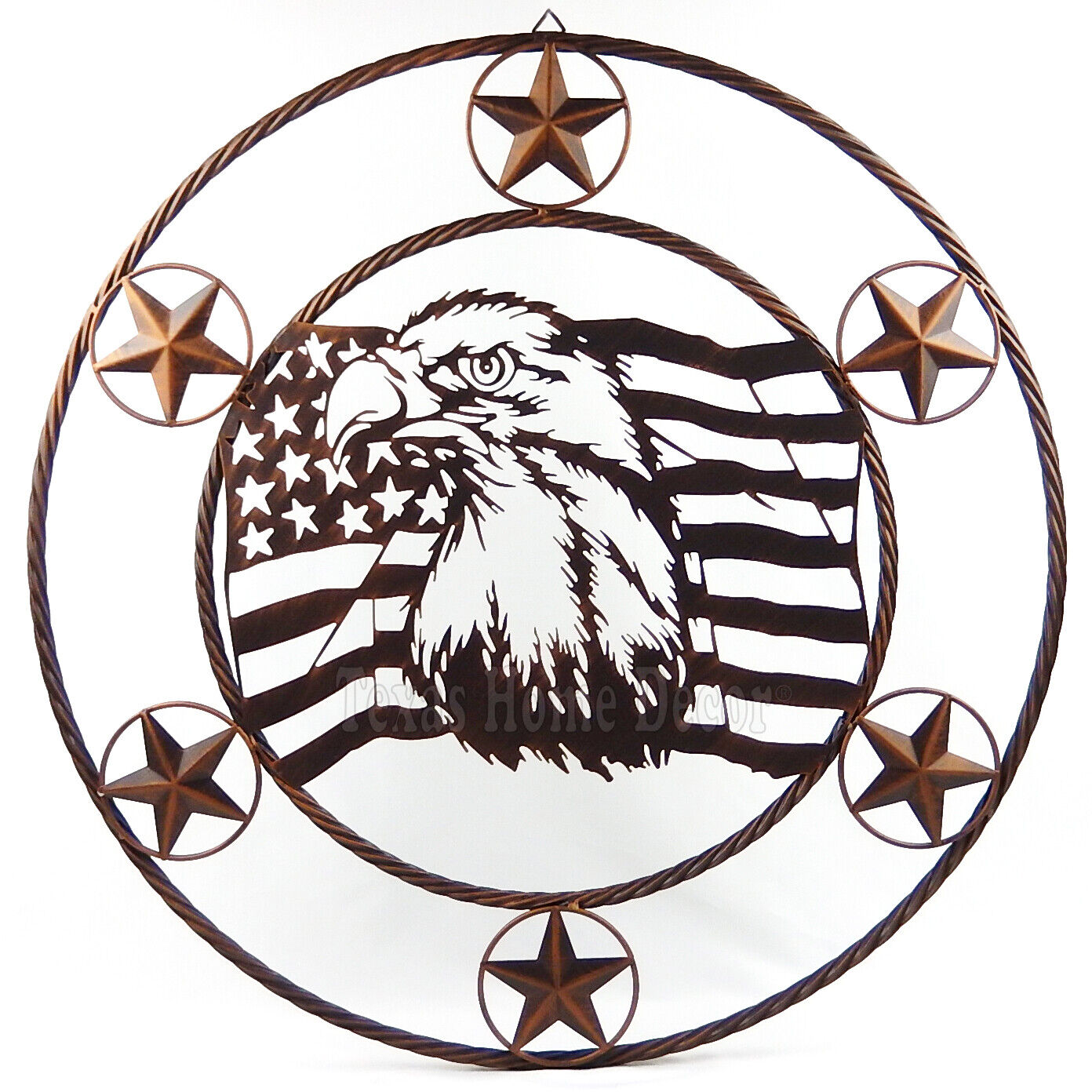 26" Metal American Flag Eagle Wall Plaque Sign Barn Star Rings Brushed Copper