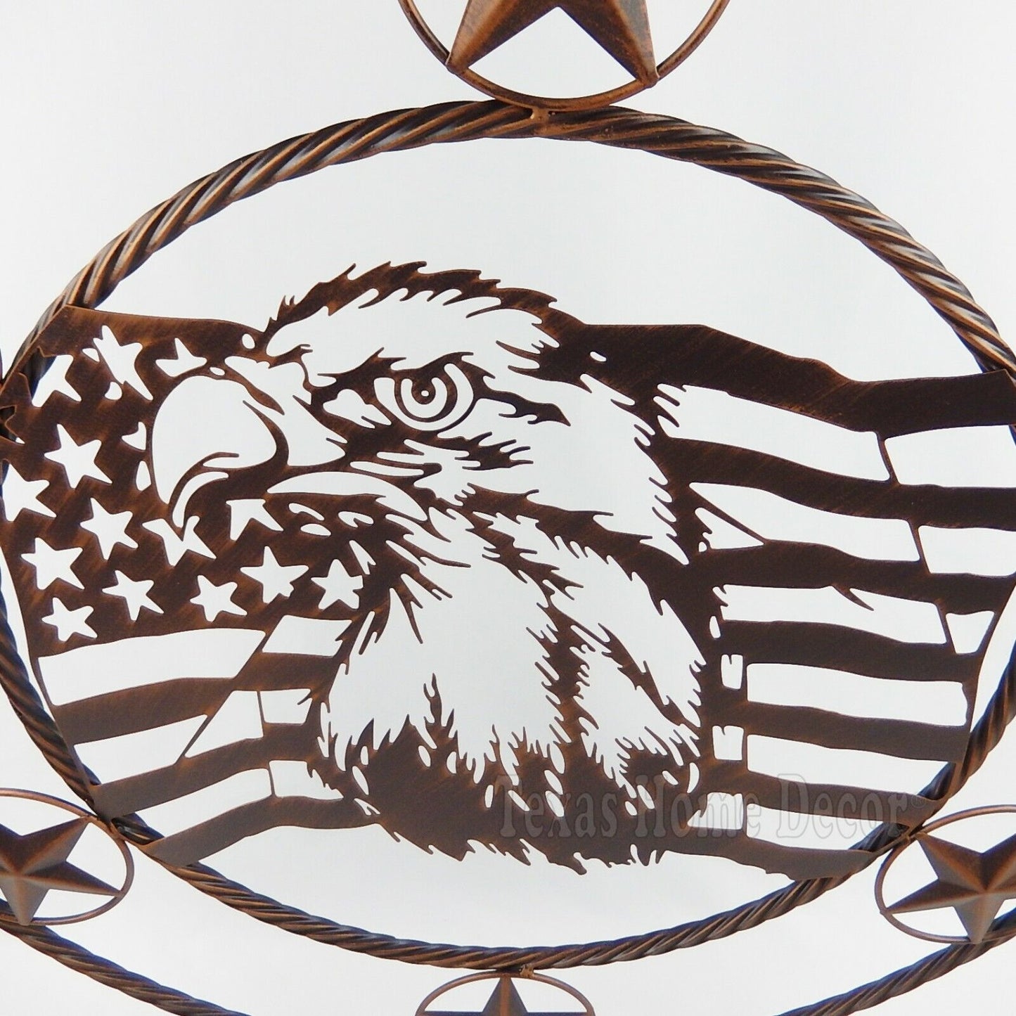 26" Metal American Flag Eagle Wall Plaque Sign Barn Star Rings Brushed Copper