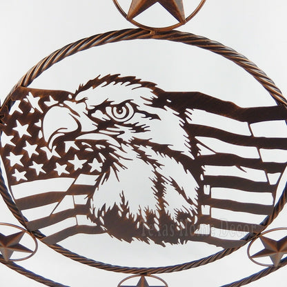 26" Metal American Flag Eagle Wall Plaque Sign Barn Star Rings Brushed Copper