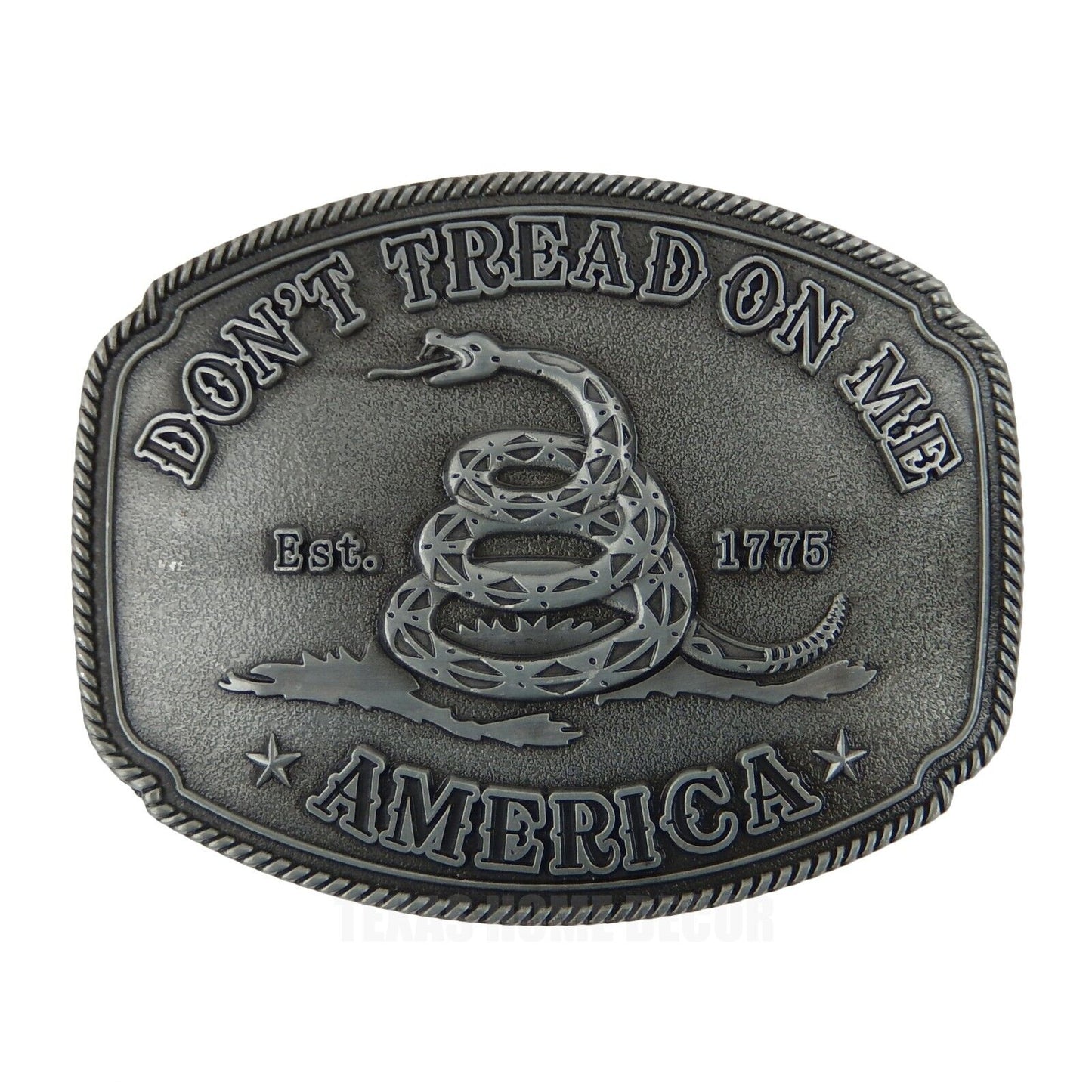 America Don't Tread On Me Gadsden Flag Snake Belt Buckle Antique Silver Tone