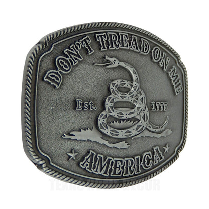 America Don't Tread On Me Gadsden Flag Snake Belt Buckle Antique Silver Tone