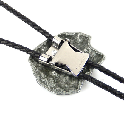 Indian Chief Bolo Tie Southwestern Antique Silver 38" Adjustable Leather Cord