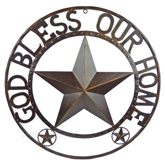 24" God Bless Our Home Metal Barn Star Rustic Brown Texas Rope Ring Wall Decor