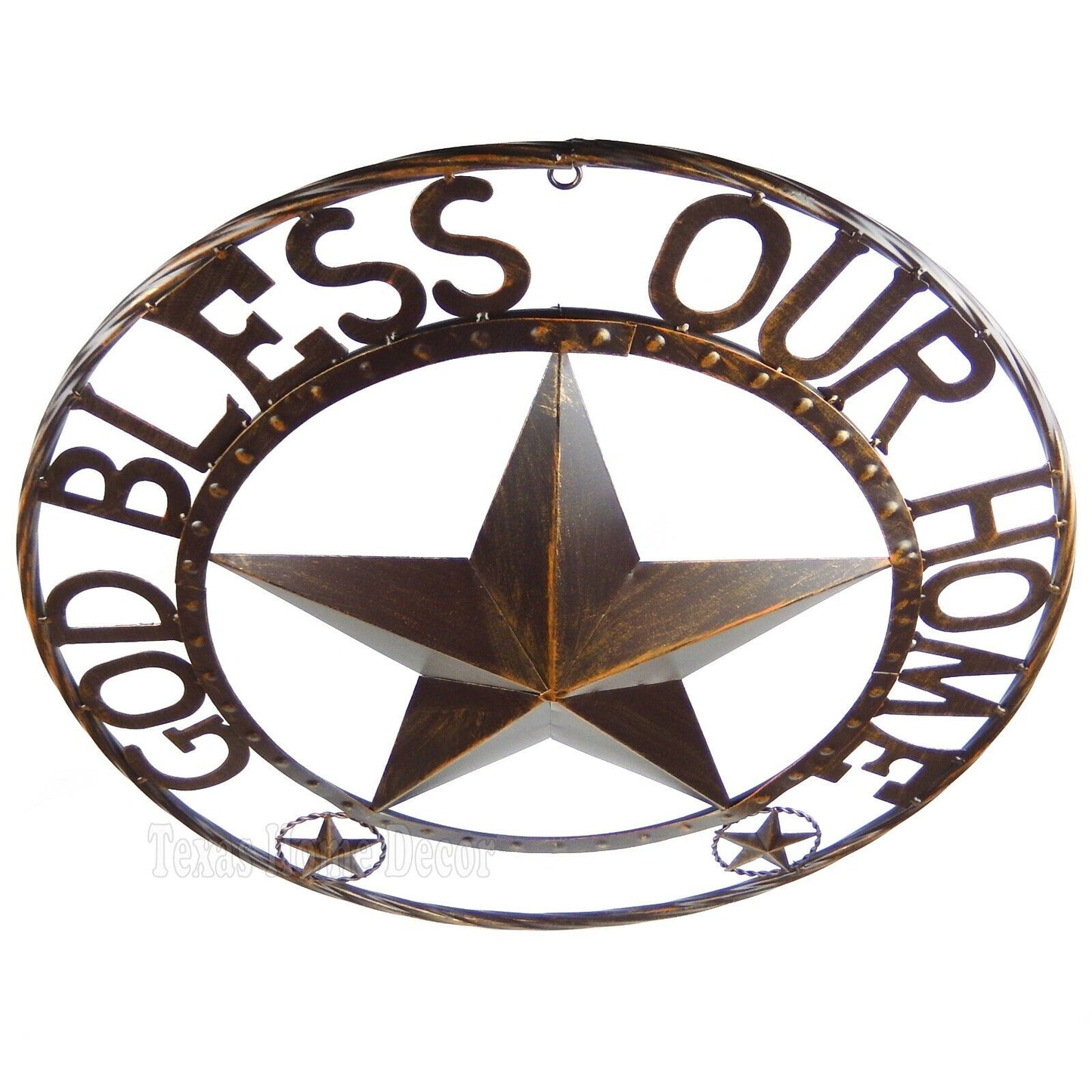 24" God Bless Our Home Metal Barn Star Rustic Brown Texas Rope Ring Wall Decor